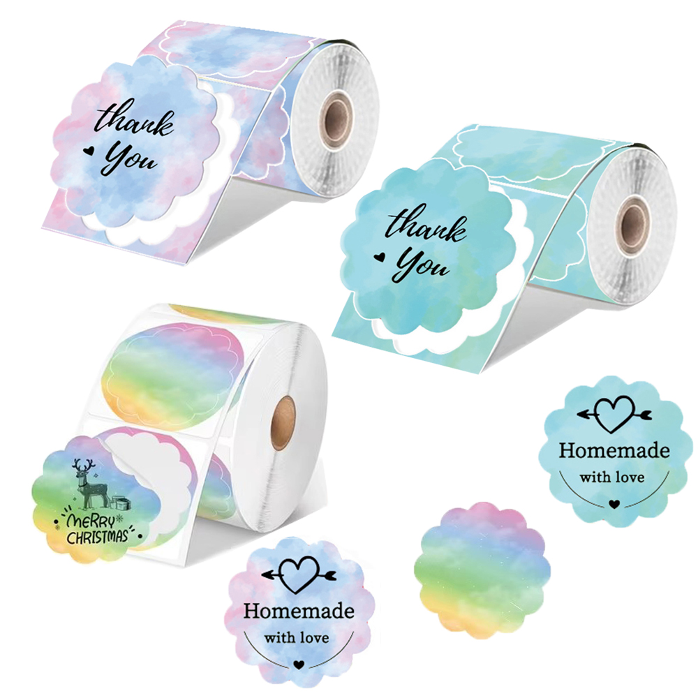 Round Sticker Thermal Labels Colored - 3 Rollos de Etiquetas Adhesivas Redondas
