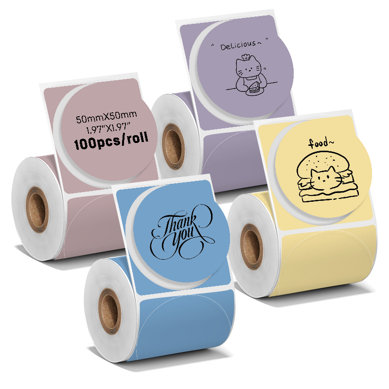 Round Sticker Thermal Labels Colored - 4 Rollos de Etiquetas Térmicas Redondas