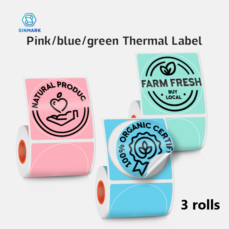 Round Sticker Thermal Labels Colored - SINMARK, 3 rollos de papel de