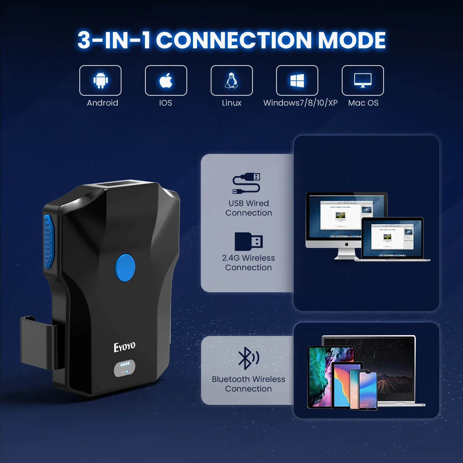 Eyoyo Escáner de código de bar - Wireless Barcode Scanner 2D Qr Laser reseña y precio