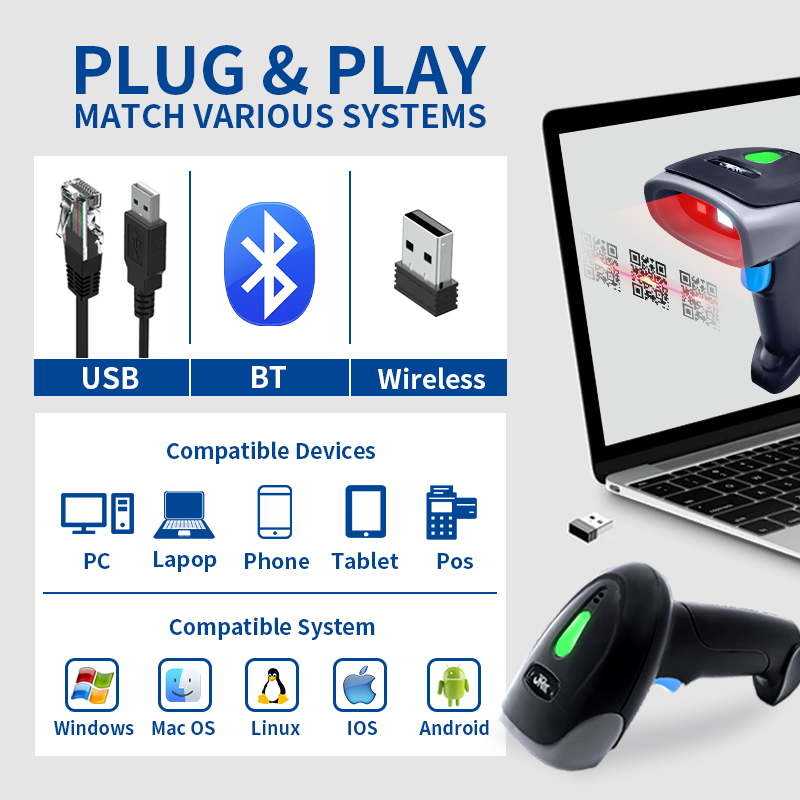 Lector de Códigos de Barras 1D - Wireless Barcode Scanner 2D Qr Laser reseña y precio