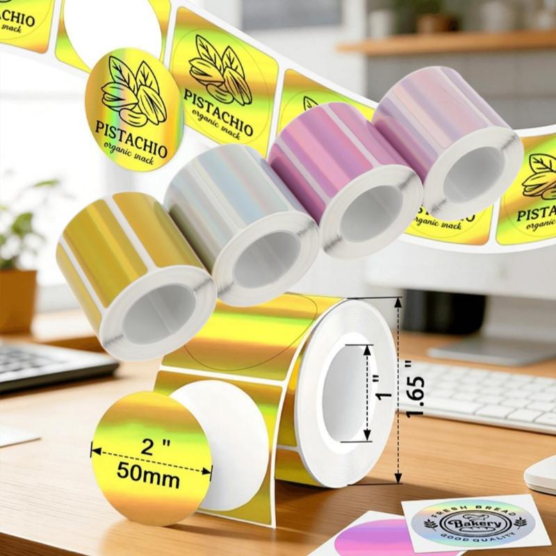 1 rollo de etiquetas plateadas - Round Sticker Thermal Labels Colored reseña y precio
