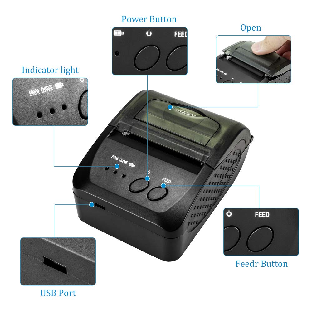 Mini impresora portátil Blueto - Bluetooth Portable Thermal Receipt Printer 58Mm reseña y precio