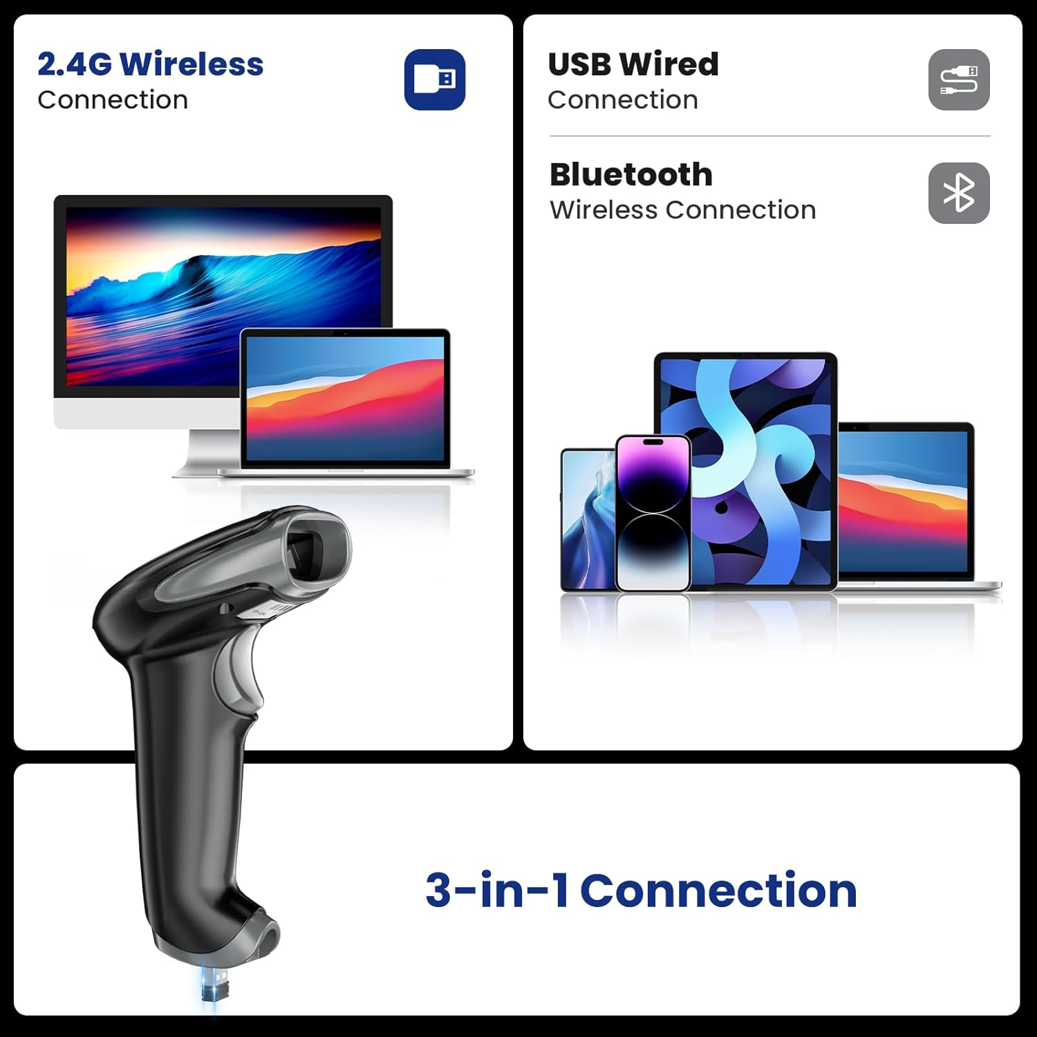 Escáner de código de barras Ey - Wireless Barcode Scanner 2D Qr Laser reseña y precio